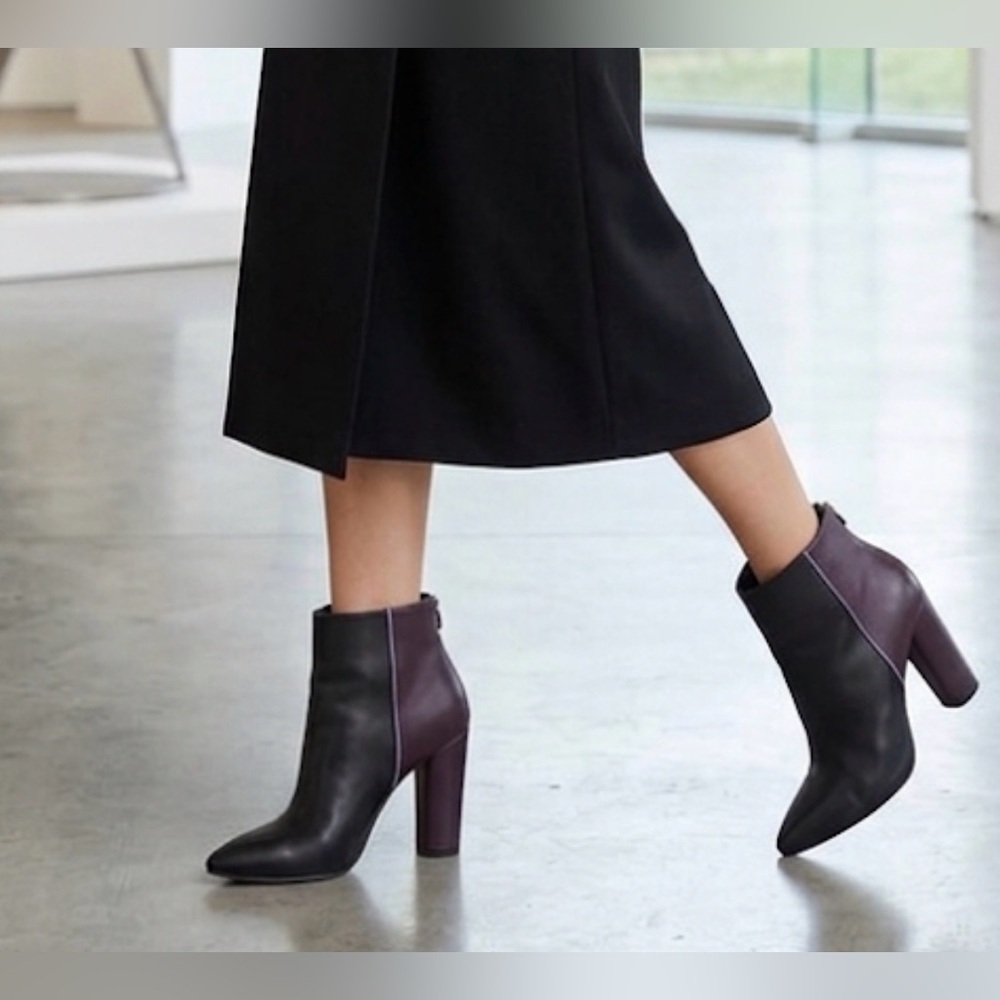 CAbi Bisset Leather Black and Burgundy Heeled Boots